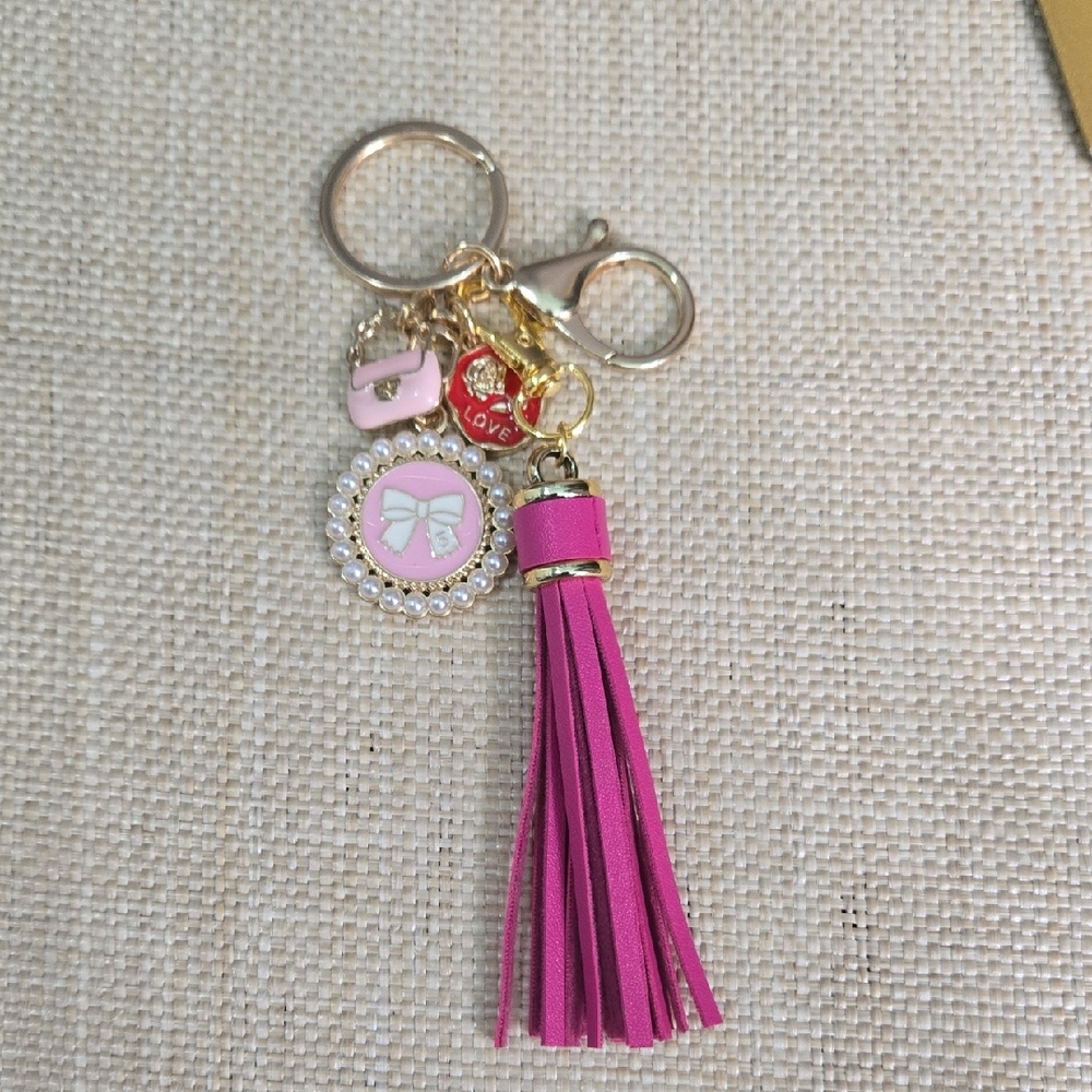 Pink Tassel Keychain with Charms